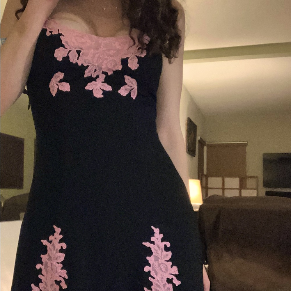 Vintage Betsey Johnson RARE black/pink lace slip dress. Size 4